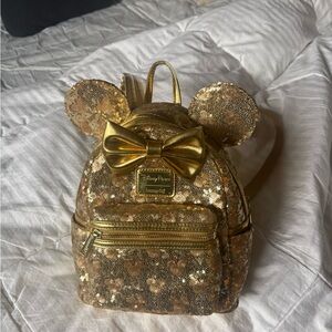 Loungefly Gold Sequin Minnie Ears Backpack Disney Parks
